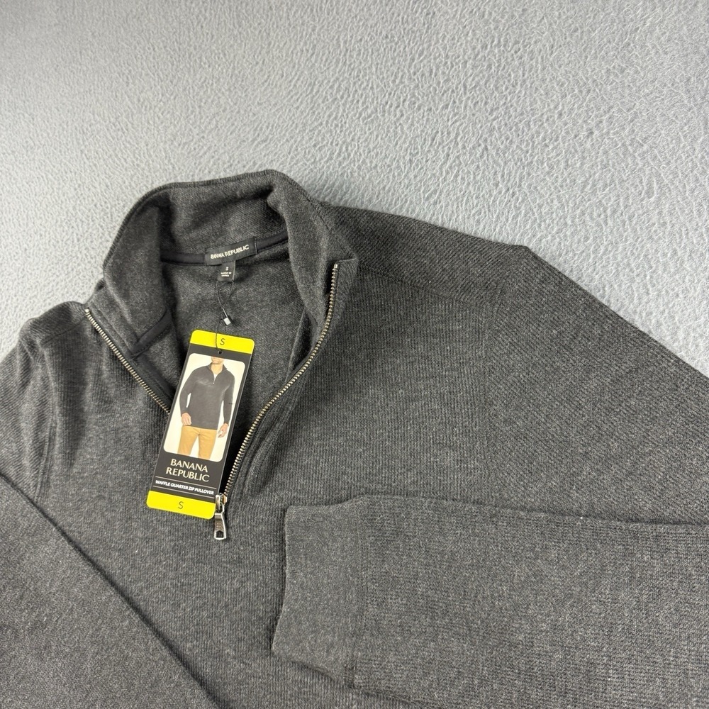 Banana Republic Sweater Men's S Black 1/4 Zip Waffle Knit Thermal Preppy NEW
